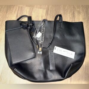 Emperia Black Tote Bag Purse 2 piece set vegan faux leather new with tags NWT